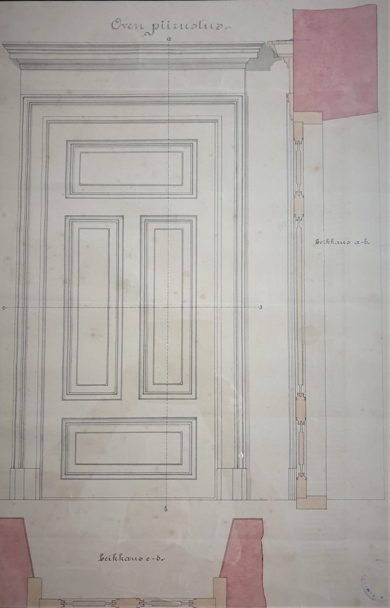 Kaarlo Sillmanin piirustus: Oven piirustus (Tampereen teollisuuskoulu 1891–92)